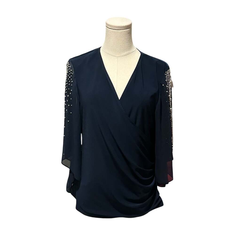 MSK Embellished Sleeve Surplice Blouse in Navy Women’s Size Large